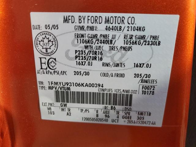 1FMYU93106KA00394 - 2006 FORD ESCAPE XLT Оранжевый фото 14