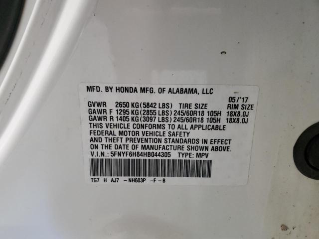 5FNYF6H84HB044305 - 2017 HONDA PILOT EXL 白色 照片 13