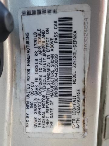 1NXBR38E44Z250089 - 2004 TOYOTA COROLLA CE Silber Foto 12