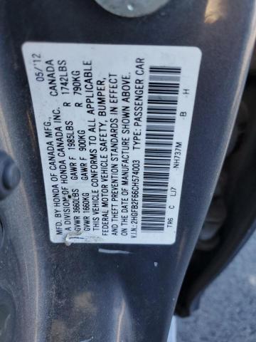 2HGFB2F66CH574003 - 2012 HONDA CIVIC HF GRAY photo 12