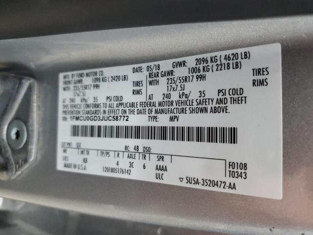 1FMCU0GD3JUC58772 - 2018 FORD ESCAPE SE Silber Foto 13