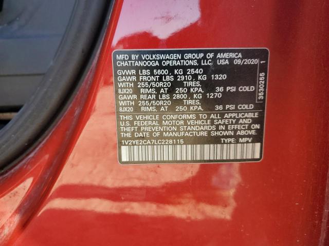 1V2YE2CA7LC228115 - 2020 VOLKSWAGEN ATLAS CROS SE RED photo 13