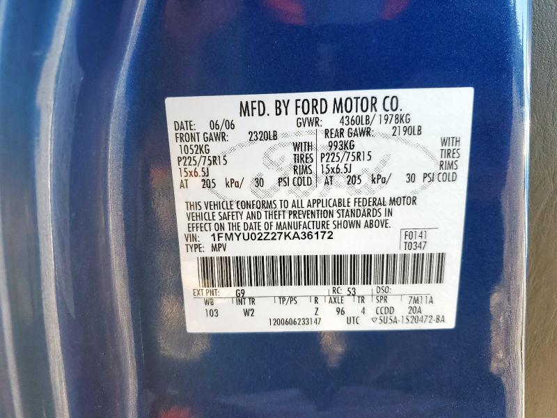 1FMYU02Z27KA36172 - 2007 FORD ESCAPE XLS 蓝色 照片 13