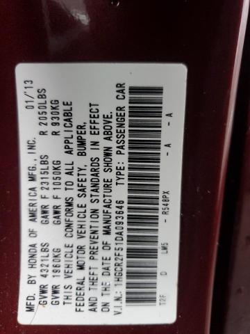 1HGCR2F51DA093646 - 2013 HONDA ACCORD SPORT 红色 照片 12