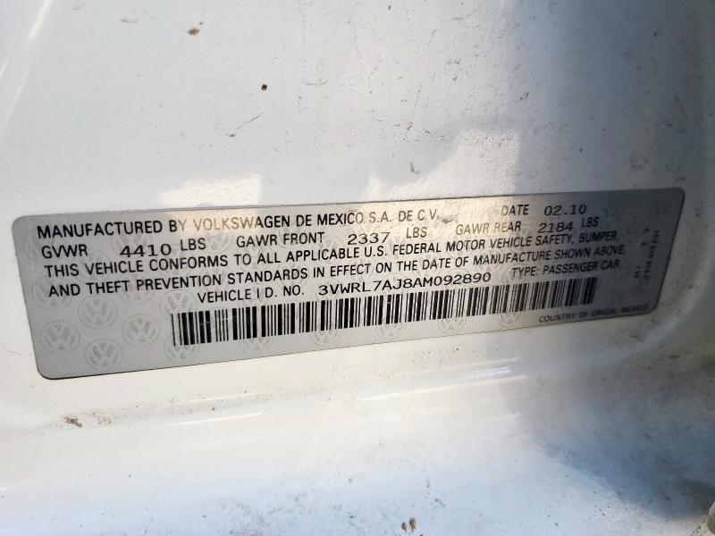 3VWRL7AJ8AM092890 - 2010 VOLKSWAGEN JETTA TDI 白色 照片 12