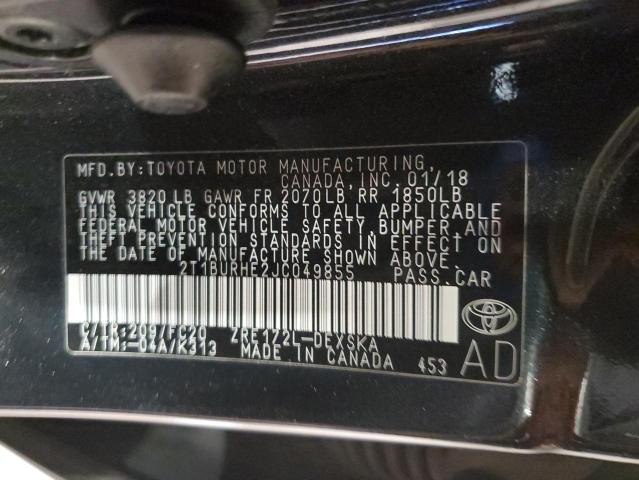 2T1BURHE2JC049855 - 2018 TOYOTA COROLLA L შავი ფოტო 13