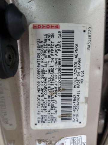 JTDBE32K020060969 - 2002 TOYOTA CAMRY LE TAN photo 12