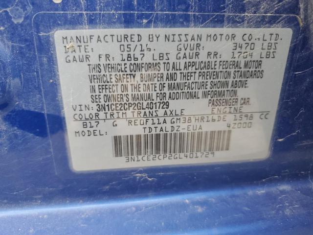 3N1CE2CP2GL401729 - 2016 NISSAN VERSA NOTE S BLUE photo 13