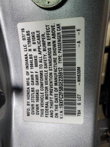 19XFC2F58GE235912 - 2016 HONDA CIVIC LX ვერცხლისფერი ფოტო 12