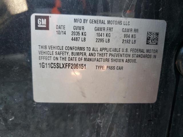 1G11C5SLXFF206151 - 2015 CHEVROLET MALIBU 1LT BLACK photo 12