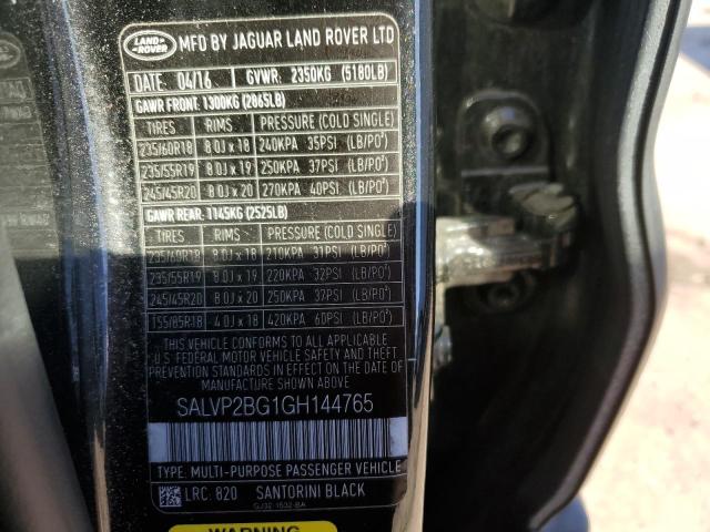 SALVP2BG1GH144765 - 2016 LAND ROVER RANGE ROVE SE BLACK photo 13