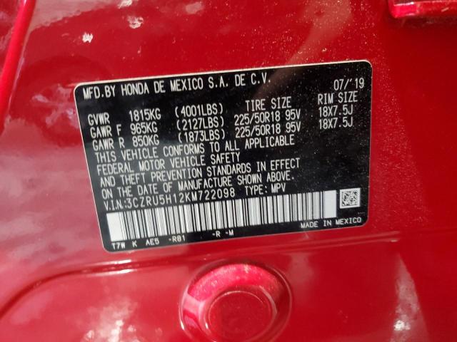 3CZRU5H12KM722098 - 2019 HONDA HR-V SPORT RED photo 13
