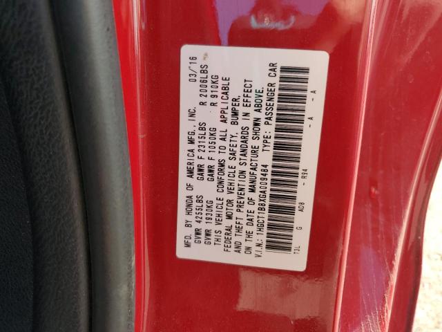 1HGCT1B8XGA009484 - 2016 HONDA ACCORD EXL RED photo 12