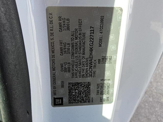 3GCNWAEH4KG227117 - 2019 CHEVROLET SILVERADO C1500 თეთრი ფოტო 12