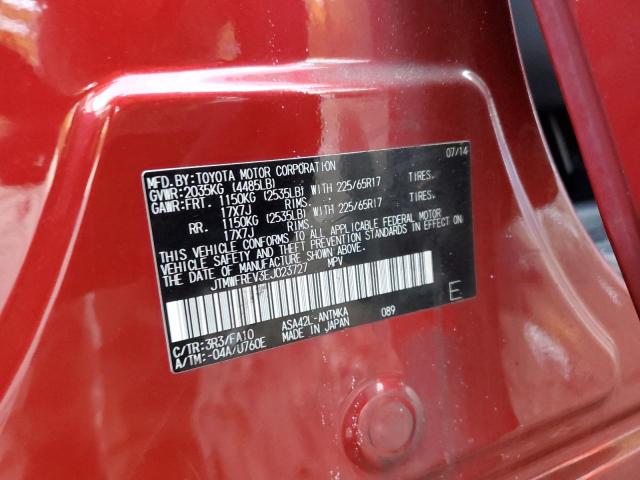 JTMWFREV3EJ023727 - 2014 TOYOTA RAV4 XLE RED photo 13