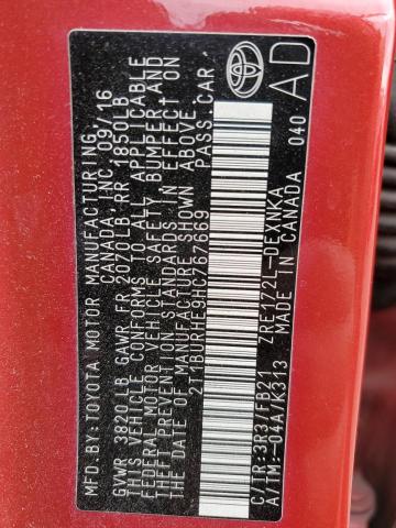 2T1BURHE9HC767669 - 2017 TOYOTA COROLLA L RED photo 12