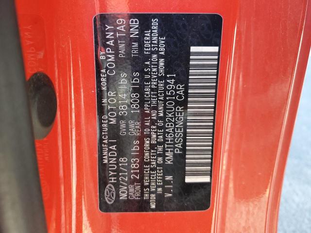 KMHTH6AB2KU015941 - 2019 HYUNDAI VELOSTER TURBO Նարնջագույն լուսանկար 12