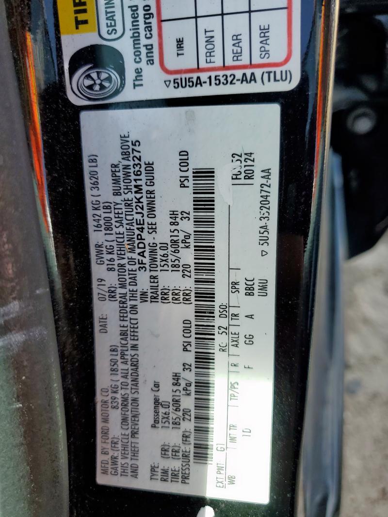 3FADP4EJ2KM163275 - 2019 FORD FIESTA SE Чорний фото 13