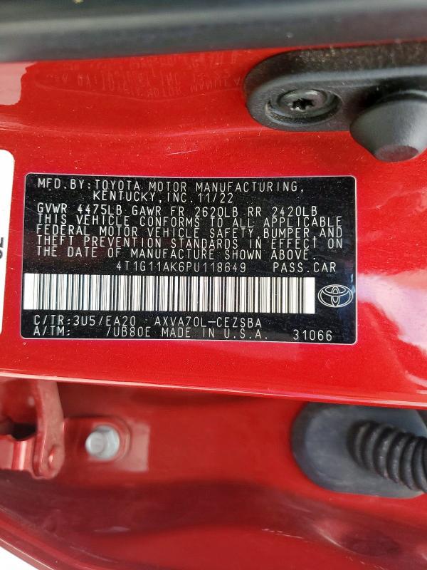 4T1G11AK6PU118649 - 2023 TOYOTA CAMRY SE NIGHT SHADE RED photo 13