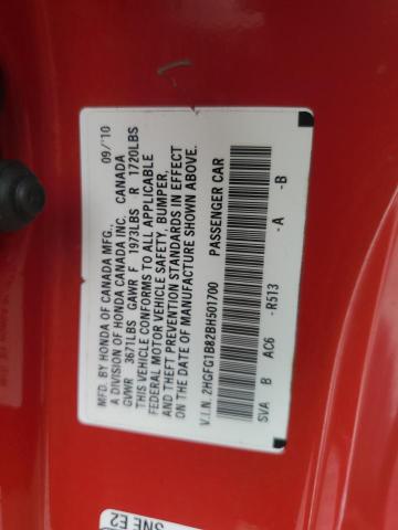 2HGFG1B82BH501700 - 2011 HONDA CIVIC EX RED photo 12