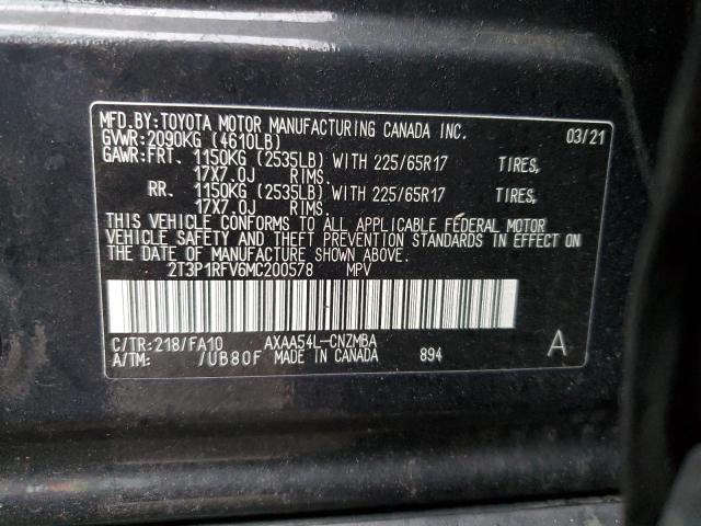 2T3P1RFV6MC200578 - 2021 TOYOTA RAV4 XLE BLACK photo 13