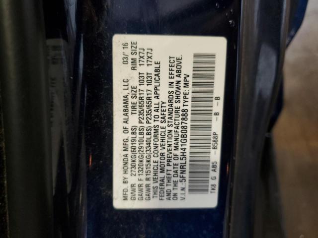 5FNRL5H41GB087888 - 2016 HONDA ODYSSEY EX BLUE photo 13