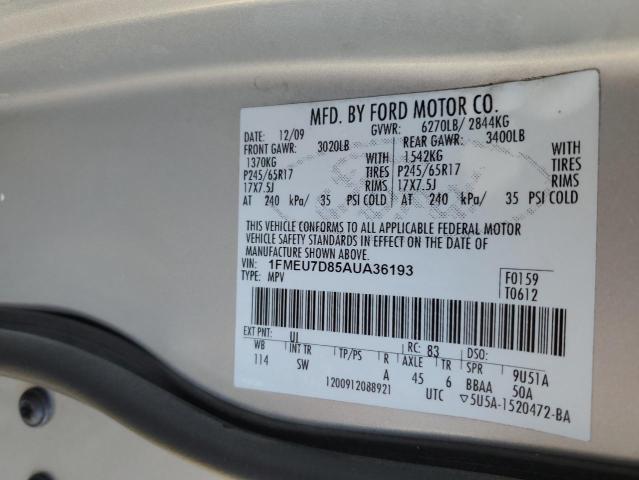 1FMEU7D85AUA36193 - 2010 FORD EXPLORER XLT SILVER photo 12