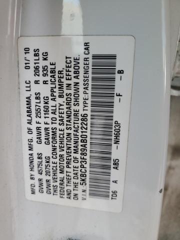 5KBCP3F89AB012286 - 2010 HONDA ACCORD EXL WHITE photo 12