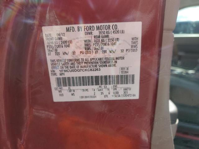 1FMCU0DG7CKC82263 - 2012 FORD ESCAPE XLT 红色 照片 14