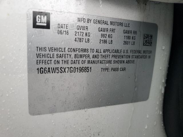 1G6AW5SX7G0196851 - 2016 CADILLAC CTS WHITE photo 12