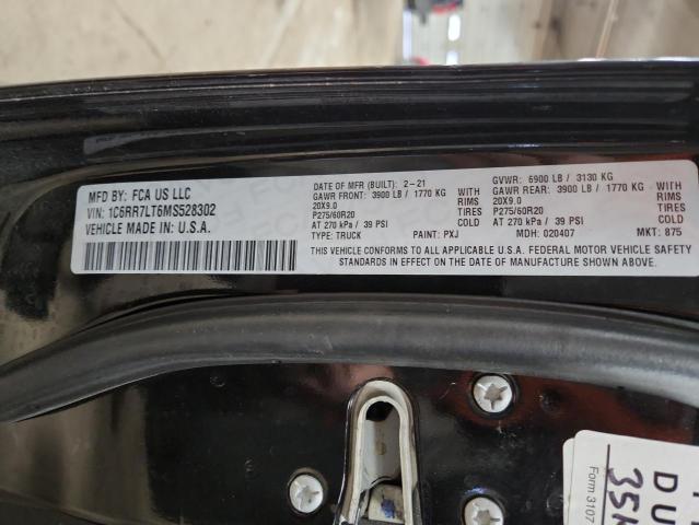 1C6RR7LT6MS528302 - 2021 RAM 1500 CLASS SLT 黑色 照片 12