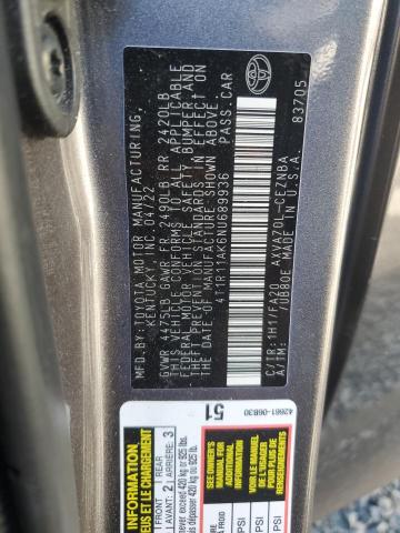 4T1R11AK6NU689936 - 2022 TOYOTA CAMRY LE GRAY photo 13