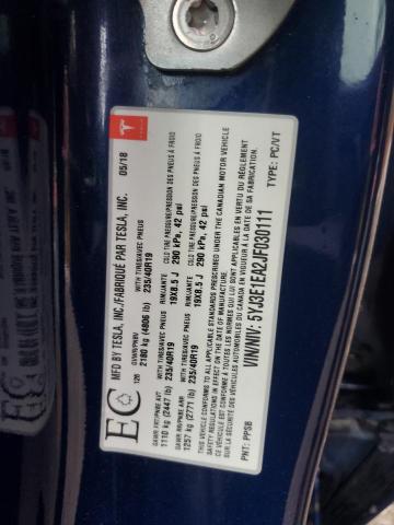 5YJ3E1EA2JF030111 - 2018 TESLA MODEL 3 Niebieski zdjęcie 13