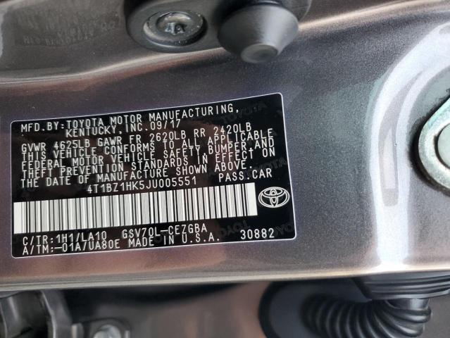 4T1BZ1HK5JU005551 - 2018 TOYOTA CAMRY XSE 灰色 照片 12