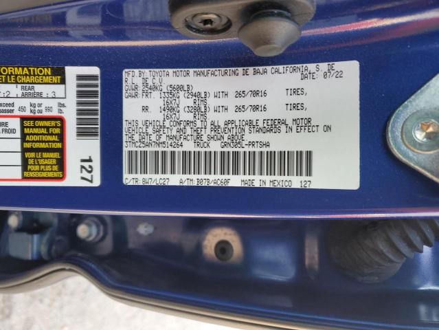 3TMCZ5AN7NM514264 - 2022 TOYOTA TACOMA DOUBLE CAB BLUE photo 12