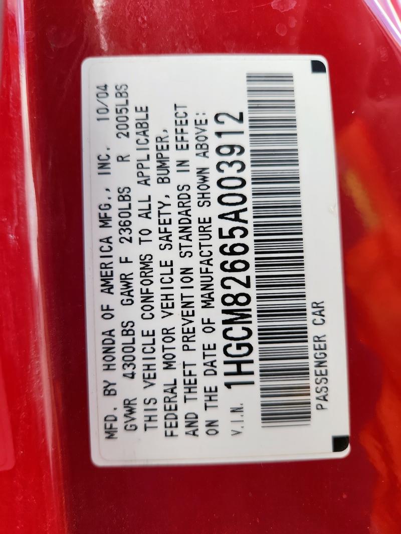 1HGCM82665A003912 - 2005 HONDA ACCORD EX RED photo 12