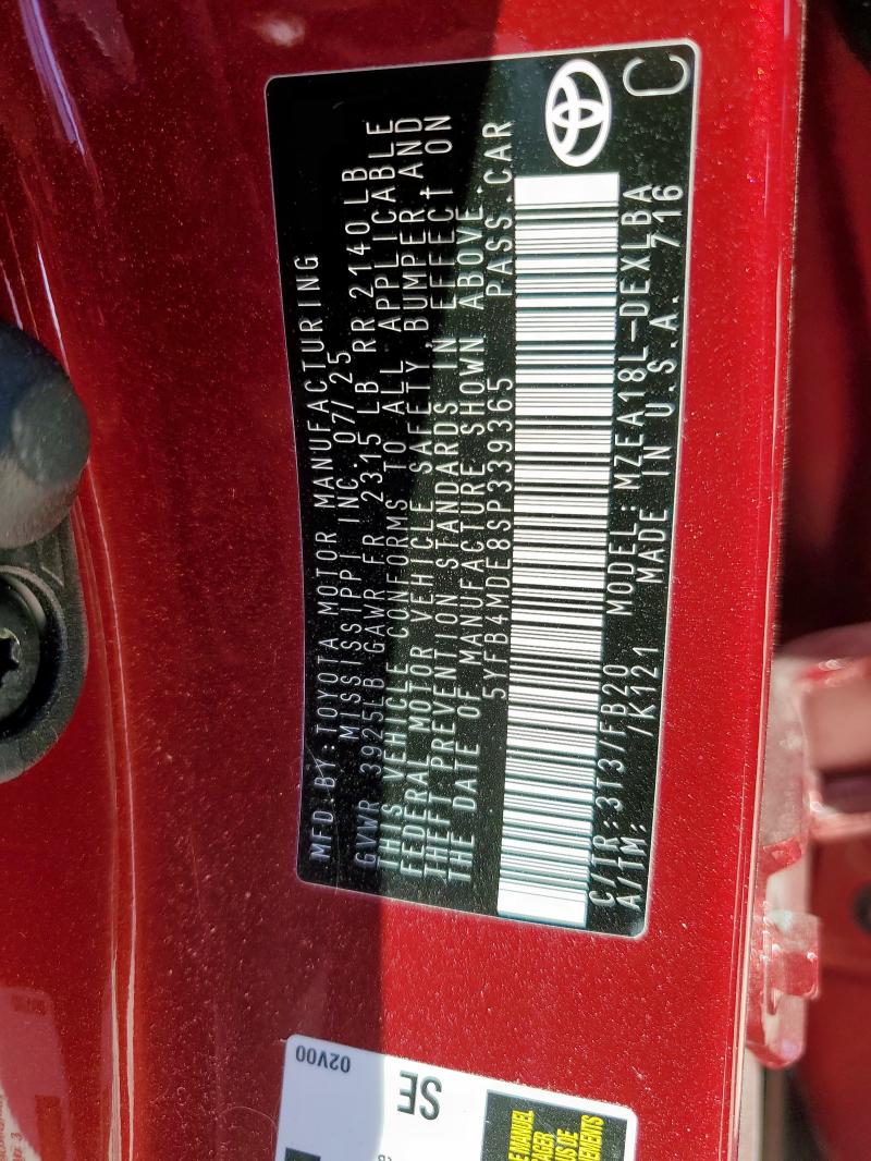 5YFB4MDE8SP339365 - 2025 TOYOTA COROLLA LE RED photo 12