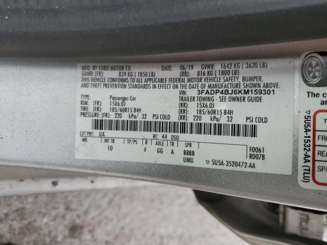 3FADP4BJ6KM159301 - 2019 FORD FIESTA SE Gümüş foto 12