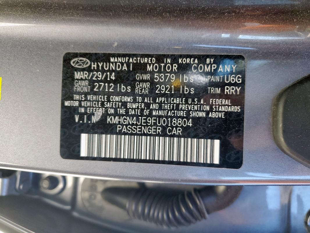 KMHGN4JE9FU018804 - 2015 HYUNDAI GENESIS 3.8L GRAY photo 12