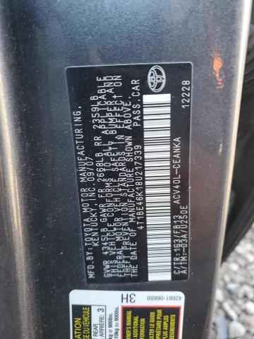 4T1BE46K18U217339 - 2008 TOYOTA CAMRY CE SILVER photo 12