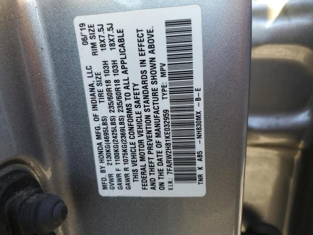 7FARW2H81KE032959 - 2019 HONDA CR-V EXL SILVER photo 14