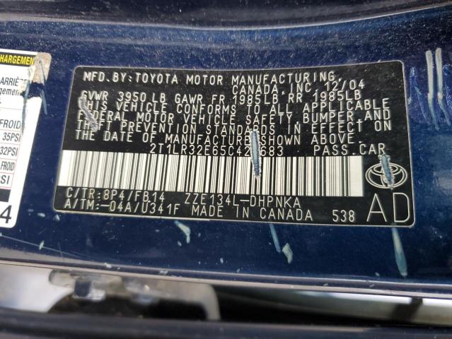 2T1LR32E65C421683 - 2005 TOYOTA COROLLA BASE 蓝色 照片 12