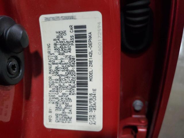 5YFBU4EE2DP158201 - 2013 TOYOTA COROLLA BASE Czerwony zdjęcie 12