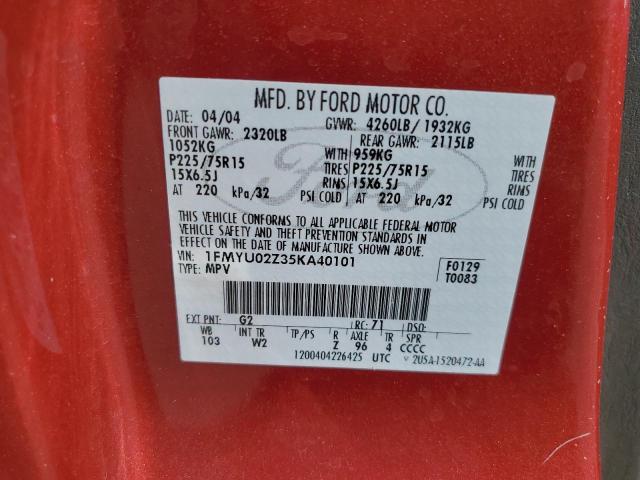 1FMYU02Z35KA40101 - 2005 FORD ESCAPE XLS RED photo 12