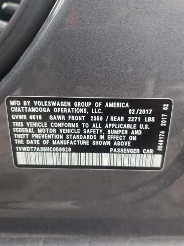 1VWDT7A35HC056629 - 2017 VOLKSWAGEN PASSAT R-LINE Մոխրագույն լուսանկար 12