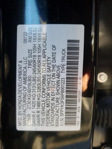 5FPYK3F56PB001223 - 2023 HONDA RIDGELINE RTL Noir photo 12