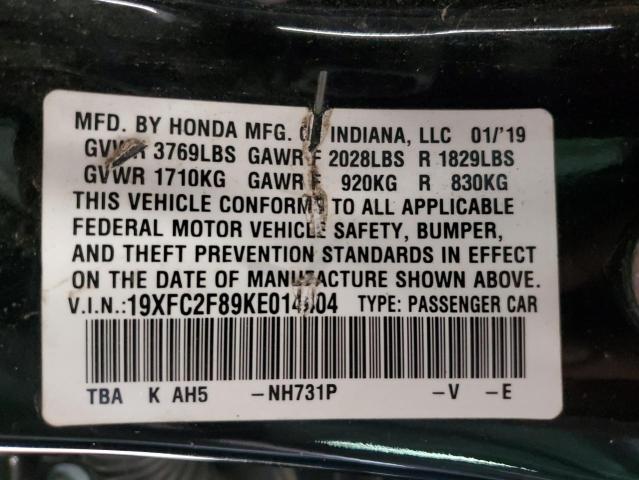 19XFC2F89KE014404 - 2019 HONDA CIVIC SPORT Czarny zdjęcie 12