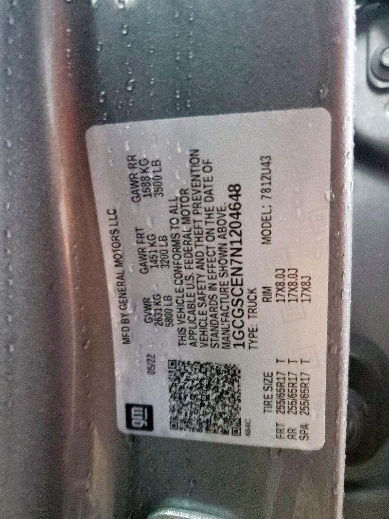 1GCGSCEN7N1204648 - 2022 CHEVROLET COLORADO LT GRAY photo 12