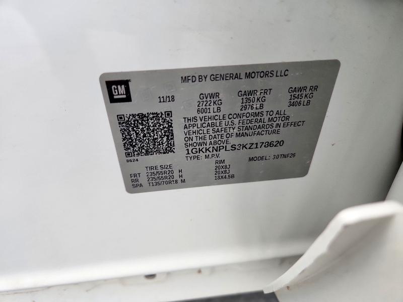 1GKKNPLS3KZ178620 - 2019 GMC ACADIA DENALI WHITE photo 14