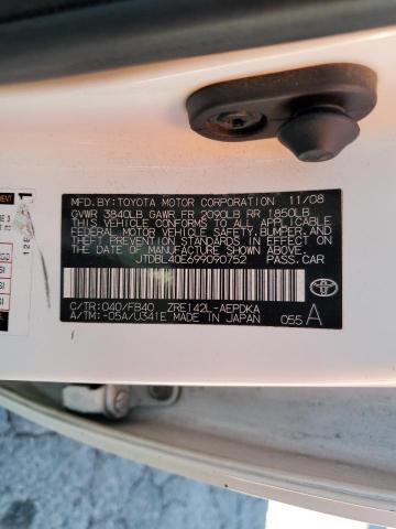 JTDBL40E699090752 - 2009 TOYOTA COROLLA BASE WHITE photo 12